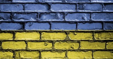 Ukrainian flag on a wall